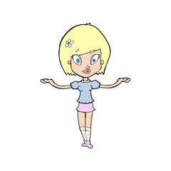 cartoon woman making balancing gesture