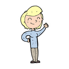 cartoon friendly waving woman