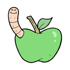 cartoon apple with worm