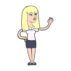 cartoon pretty woman waving