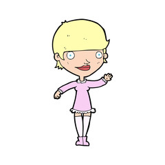 cartoon waving woman
