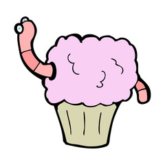 cartoon worm in cupcake