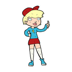 cartoon skater girl giving thumbs up symbol