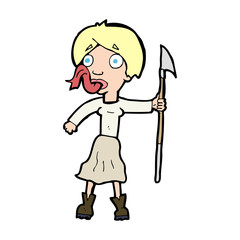 cartoon woman with spear sticking out tongue