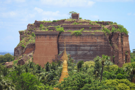 Burmese ancient pagoda that collapsed by earth quake in in Mingun Paya or Mantara Gyi Paya, Myanmar