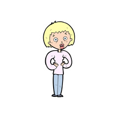 cartoon woman gesturing at self