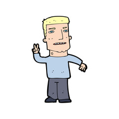 cartoon man giving peace sign