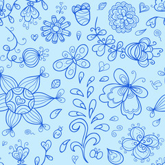 Fototapeta na wymiar Vector seamless pattern. Nature stylized doodle elements