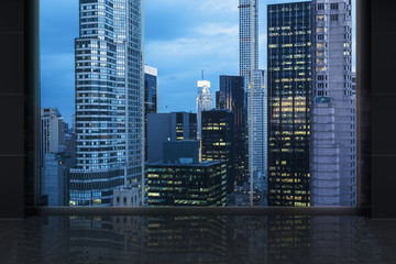 Plakat Minimalist interrior with a huge window and panoramic New York city.