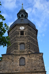 Fototapeta na wymiar Turm der St.-Johannis-Kirche in Bad Schandau