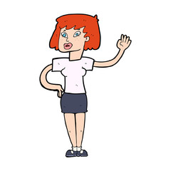 cartoon woman waving