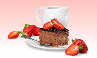 Cake, slice, cream.