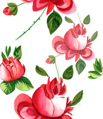Retro-styled watercolor drawing of roses, seamless pattern