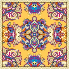 Abwaschbare Fototapete Traditional ornamental floral paisley bandanna. Square yellow or © Kara-Kotsya