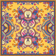 Traditional yellow ornamental floral paisley bandanna