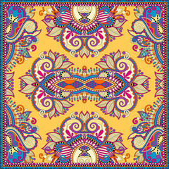 Traditional yellow ornamental floral paisley bandanna