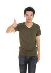 Fototapeta premium man in blank t-shirt with thumbs up