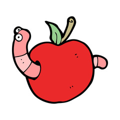 cartooon worm in apple