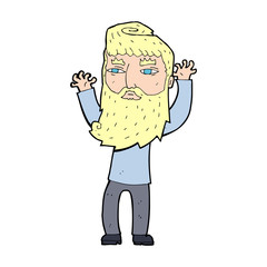 cartoon bearded man waving arms