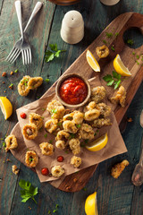 Fototapeta premium Homemade Breaded Fried Calamari