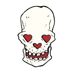 cartoon skull with love heart eyes