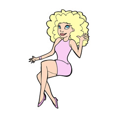 cartoon sitting woman waving
