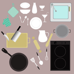 kitchen kitchenware equipment vector set