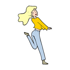 cartoon happy girl kicking out leg