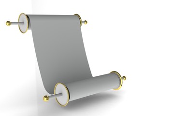 Scroll on a gray background with gold.