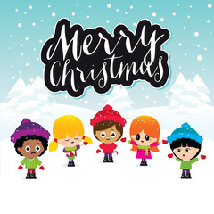 Fototapeta premium Christmas Children on Turquoise Background