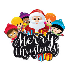 Santa and Christmas Children on plain white background