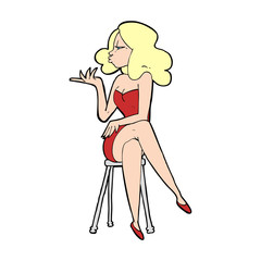 cartoon woman sitting on bar stool