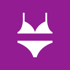 Women's white swimsuit icon on purple background
