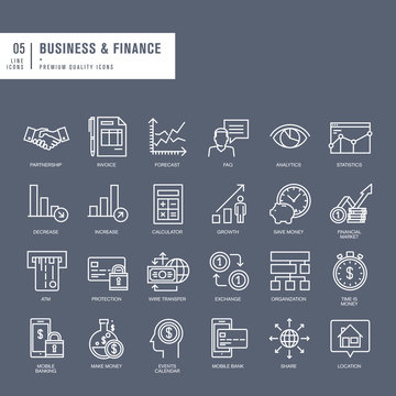 Set of thin lines web icons for business and finance