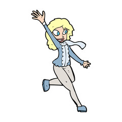 cartoon woman waving dressed for winter