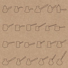 Coffee silhouettes on the craft paper. Cezve