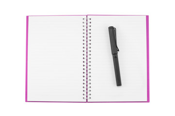 Notebook and pen isolated on white background