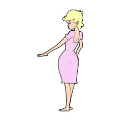 cartoon pretty woman looking at nails