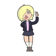 cartoon cool girl giving peace sign