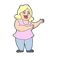 cartoon happy fat woman