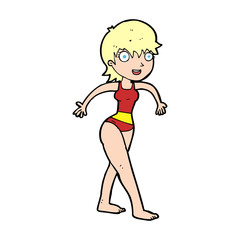 cartoon happy woman in swimming costume
