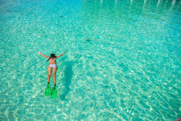 Young girl snorkeling in tropical water on vacation