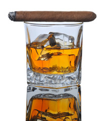 Lit Cigar on Whiskey Glass