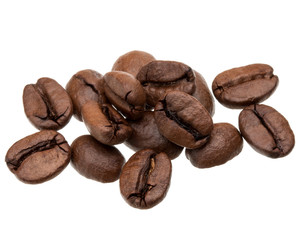 roasted coffee beans isolated in white background cutout