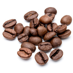 roasted coffee beans isolated in white background cutout