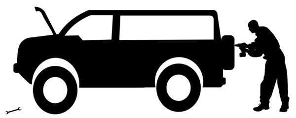 Vector silhouette car repairs.