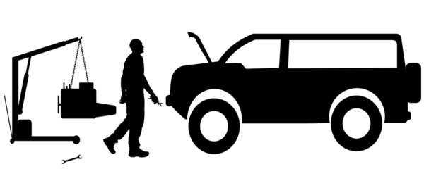 Vector silhouette car repairs.
