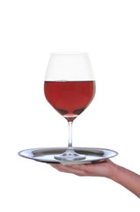 Waitress with wine glass on tray
