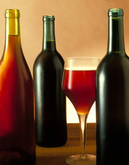 Three Wine bottles & Glass