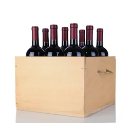 Gordijnen Cabernet Wine Bottles in Wood Crate © Steve Cukrov